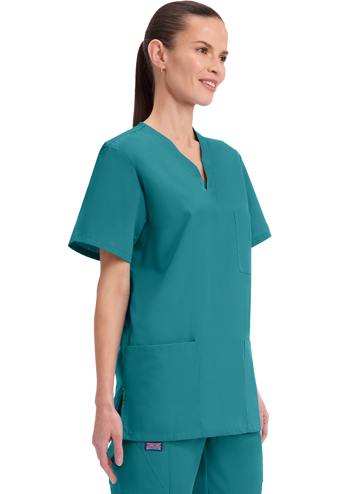 Unisex V-hals top met traditionele pasvorm en borstzak WWE4876