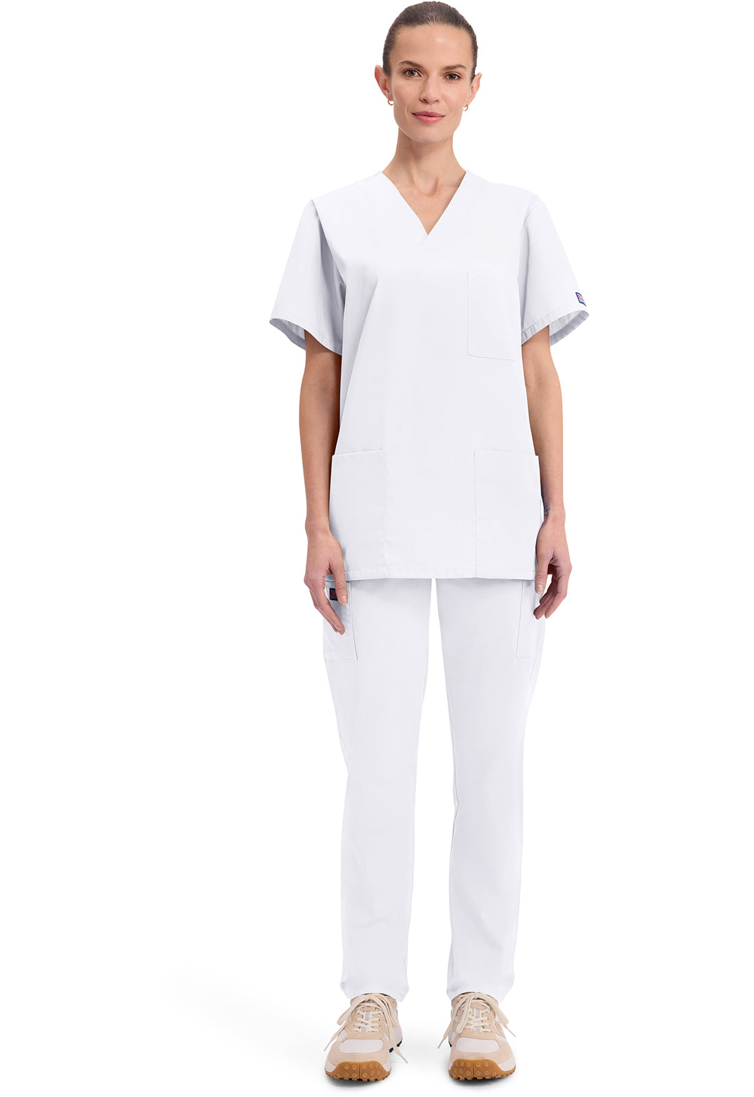 Unisex V-hals top met traditionele pasvorm en borstzak WWE4876