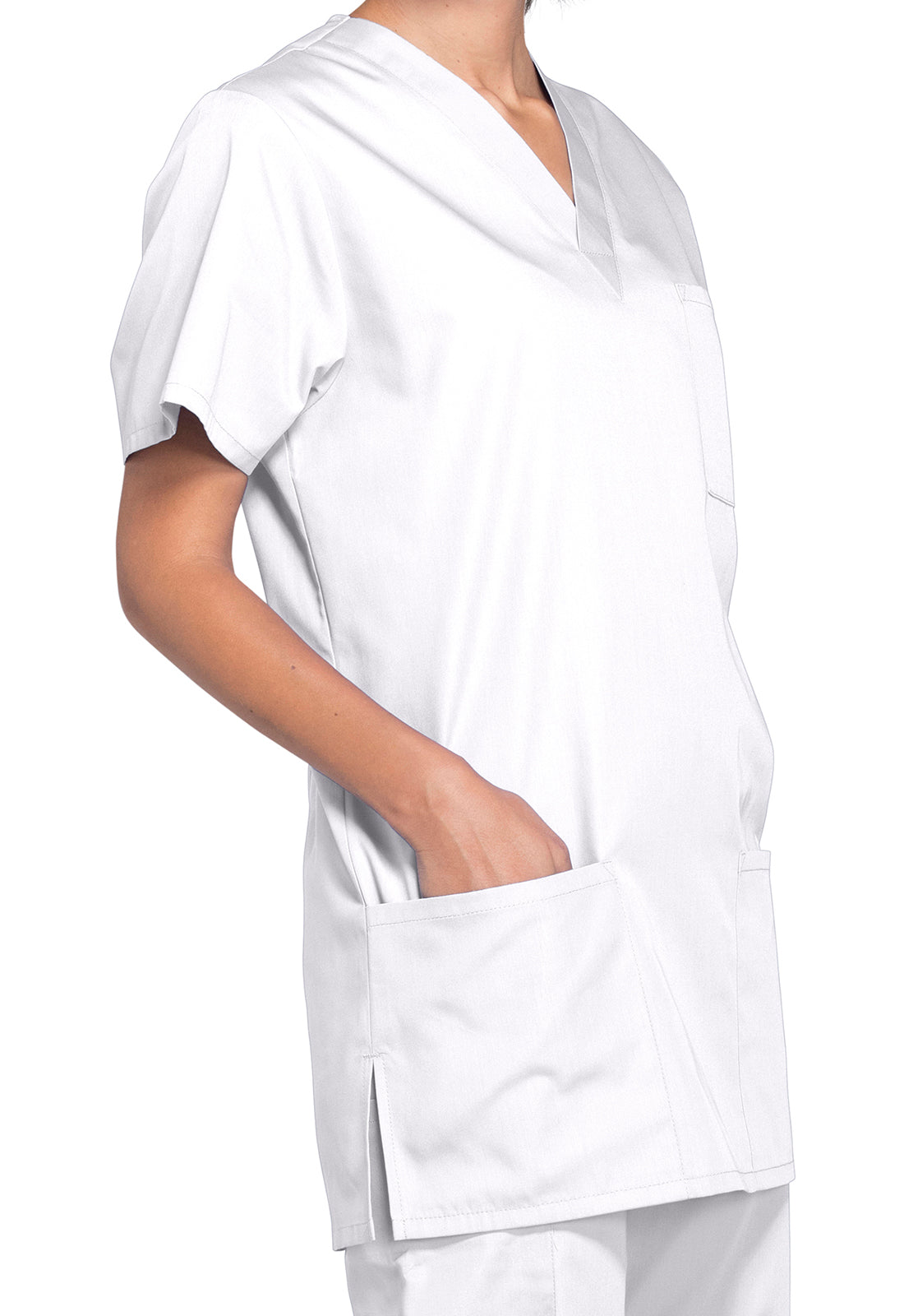 Unisex V-hals top met traditionele pasvorm en borstzak WWE4876