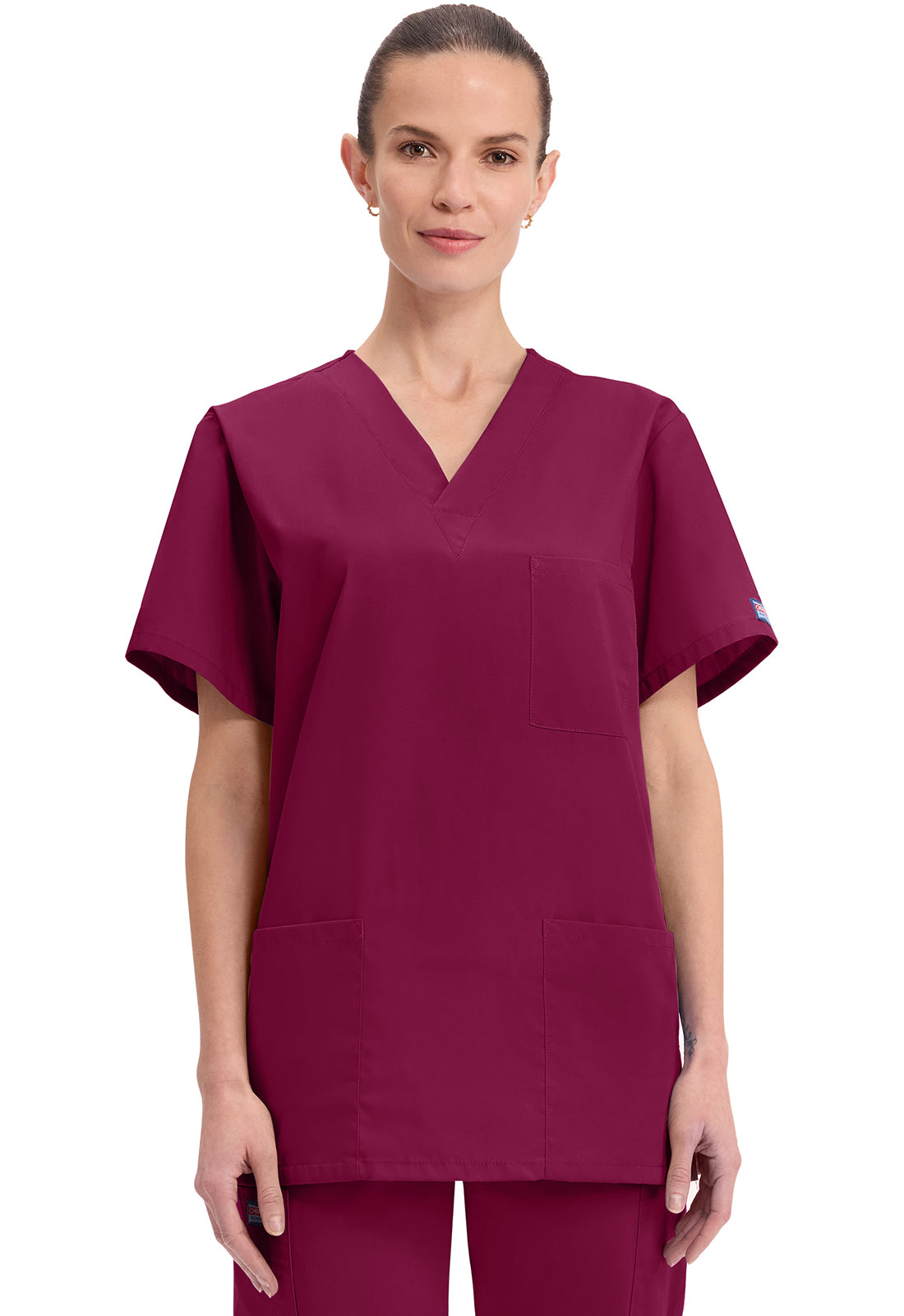 Unisex V-hals top met traditionele pasvorm en borstzak WWE4876