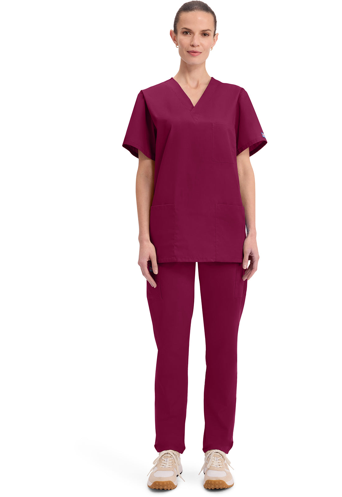 Unisex V-hals top met traditionele pasvorm en borstzak WWE4876