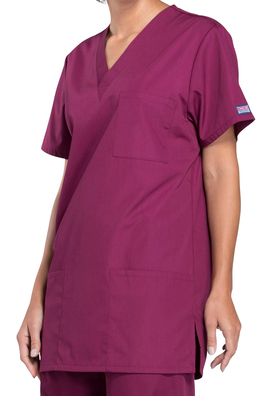 Unisex V-hals top met traditionele pasvorm en borstzak WWE4876