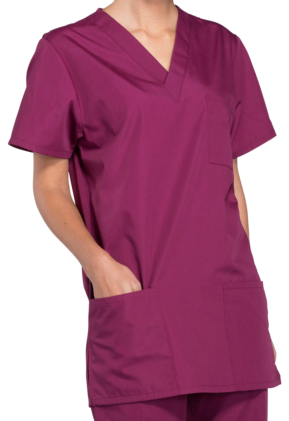 Unisex V-hals top met traditionele pasvorm en borstzak WWE4876