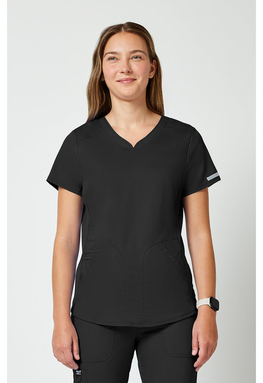 Top met V-hals met mesh details en 2-way stretch WWE601