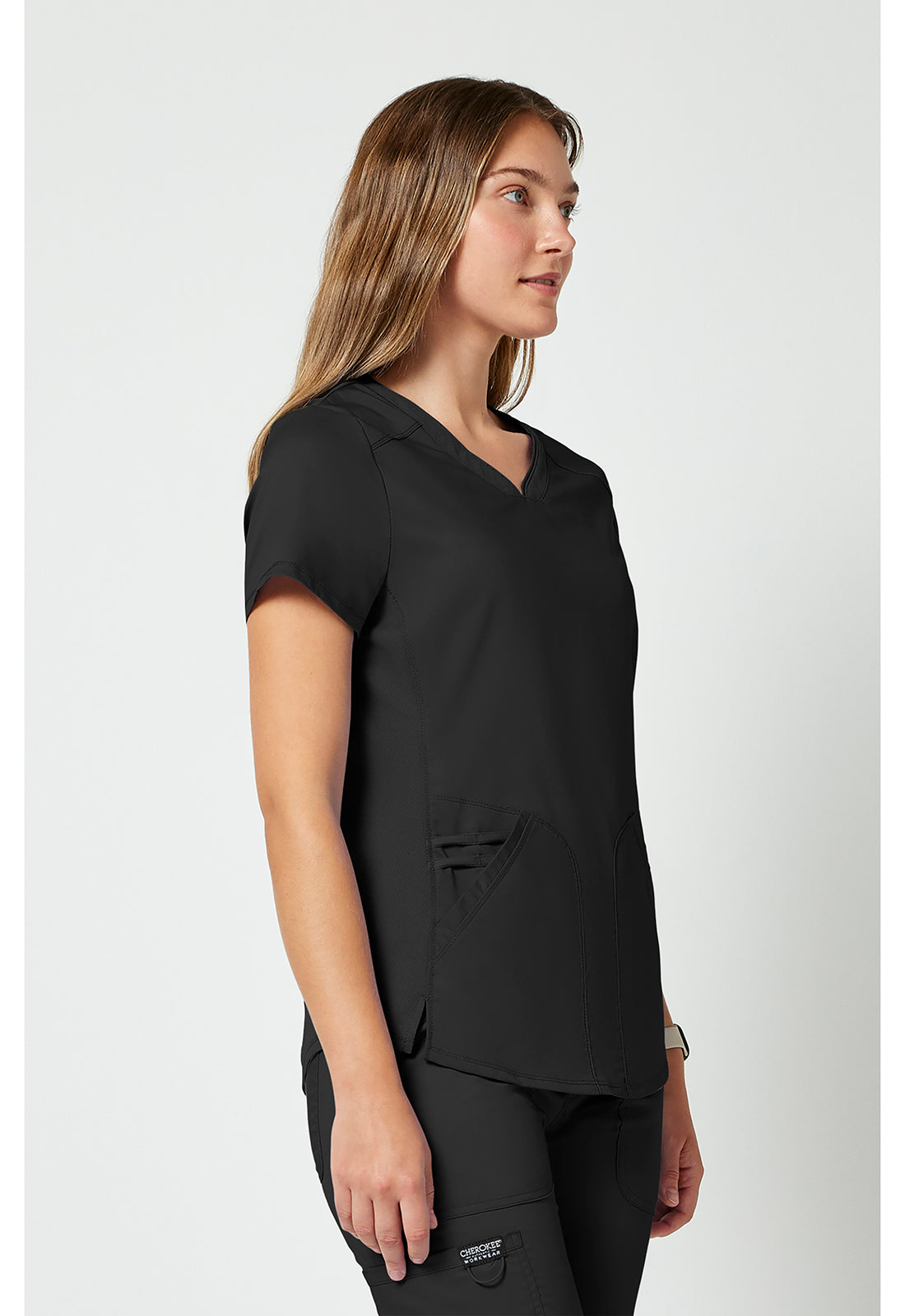 Top met V-hals met mesh details en 2-way stretch WWE601