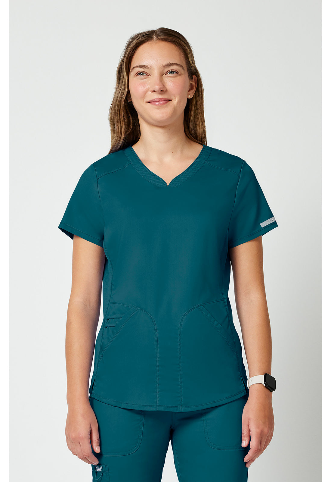 Top met V-hals met mesh details en 2-way stretch WWE601