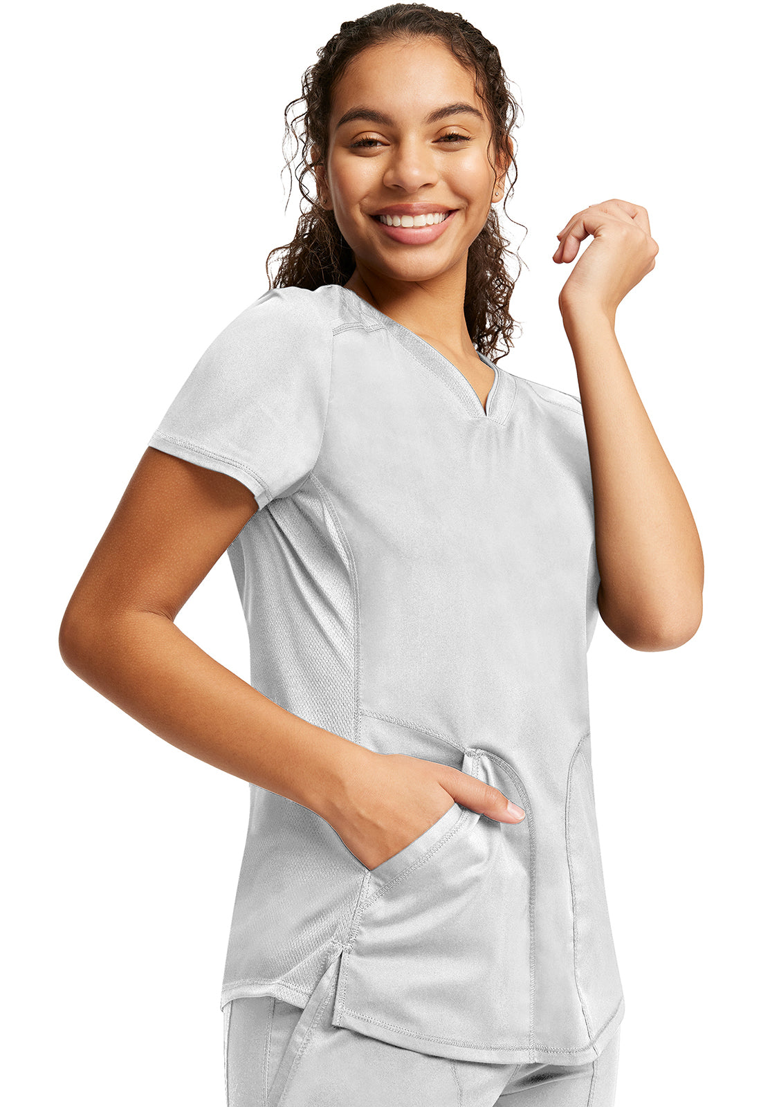 Top met V-hals met mesh details en 2-way stretch WWE601