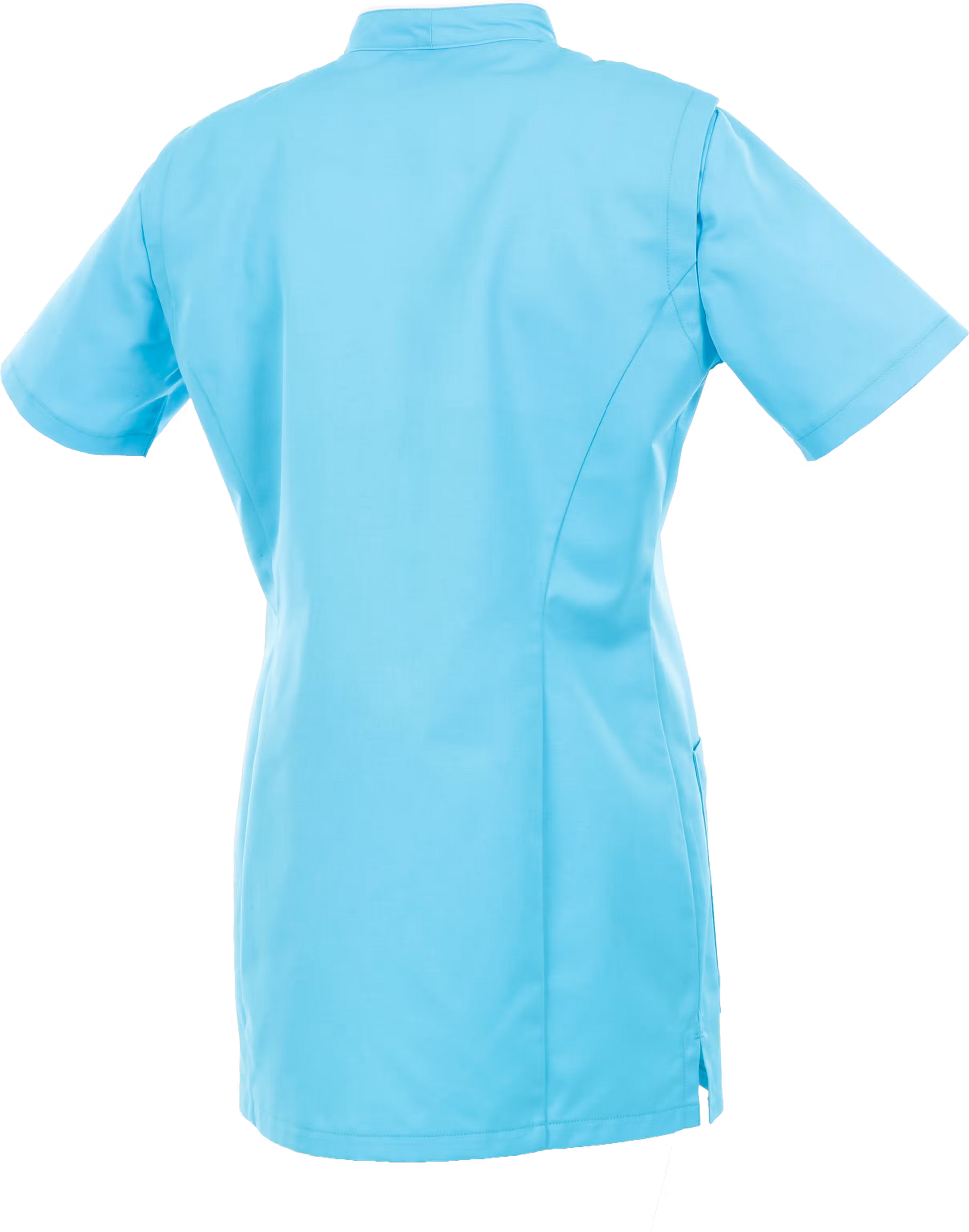 Achteraanzicht van Alsico Mentha dames zorgtuniek blauw wit met regular fit