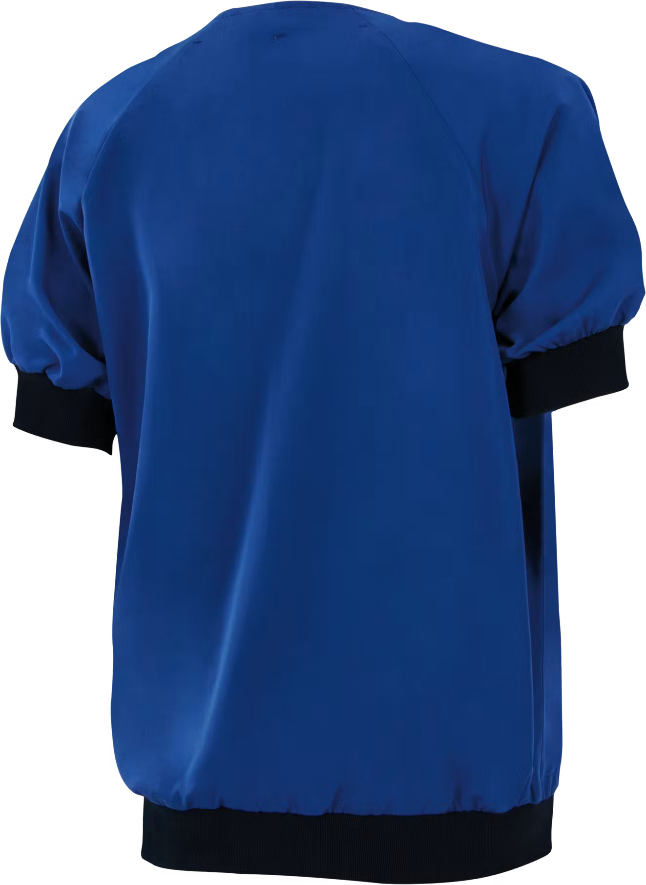 Achteraanzicht van Alsico Andreas blauw unisex zorgshirt met zwarte boorden